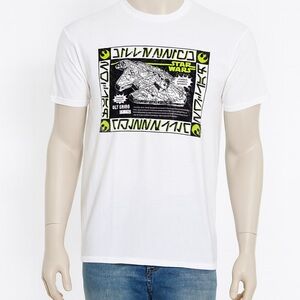 Star‎ Wars T Shirt Mens 2X White Black Millennium Falcon Mad Engine Nerd Geek